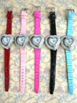 Fashion wear accessory outlet export high quality Love shaped ladies watch with cz gemstones inlaid in double heart and thin imitation leather strap