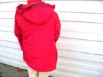 Mens shopping warehouse company imports China made Red winter, zip up jacket with large hood and side pockets