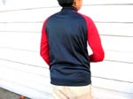 Clothing outlet factory exports Red and blue, fitted fall wear jacket with zippered front from China