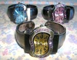 China made anniversary gift Yiwu supplier. Artist abstract design bangle bracelet watch with cz gemstones inlaid in frame of colored clock face
