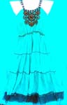 Womens trendy apparel outsourcing store exports Fashion beaded top on Spanish style summer dress in aqua with lacy hem
