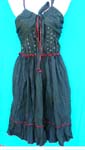 Ladies wholesale apparel outlet imports quality Black and red spanish style summer dress with sequined bodice, bow tie top, and full skirt