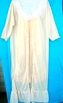 Online womens apparel supply company. Cream colored ladies lingerie pajama with thin straps, pleated hem and matching robe