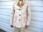 Mens fine outer wear wholesale company imports White warm faux suede coat with furry collar, button up front, and side pockets