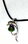 Animal jewelry necklace wholesaler distributing Dolphin design silver plated necklace with large, ruby red, heart shaped cz crystal held by dolphin