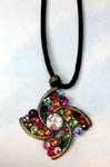 Wholesale jewelry store agent selling womens Large Floral designed pendant with multicolored cz gems inlaid in petals of flower and large clear crystals as center