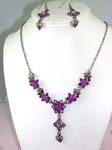 China wholesale fashion jewelry dostributed to retail stores. Beautiful extended necklace in flower design with purple cz stones inlaid in silver plated necklace.