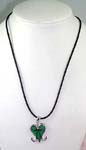 China wholesale impoted jewelry distribution dealer supplies Black cord fashion necklace with green colored heart designed pendant