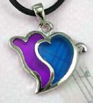 Trendy jewelry necklace supplied online wholesale. Black cord fashion necklace with purple and blue double hearted pendant