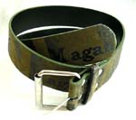 Belts supplied by China wholesale international distributor. Buy cool Imitation army green leather belt with grey lettering and metal buckle.