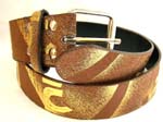 Wholesale warehouse suplying made in China fashion belts. Imitation brown eather belt with sparkly yellow design