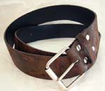 Belts sold and supplied by China manufacturing distribution wholesaler. Classic brown imitation leather belt with silver colored buckle.