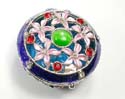 Enamel jewelry box with 5 pinky flower forming a big flower pattern in purple color and mini pink flower inlaid around, magnet lock design