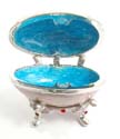 Enamel jewelry box motif an egg shape with red double heart pattern in pinky color, magnetic lock design