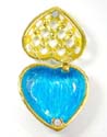 Enamel jewelry box motif silver heart shape and web pattern inlaid with green and gold color
