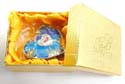 Heart shape enamel jewelry box with double heart and fire pattern inlaid, enamel in blue color, magnetic lock design