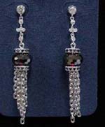 Wholesale fine cz jewelry manufacturer store supplying Clear cz stone studs with chain that extends to dark red cz stone then has multiple rhodium chain dangling bellow