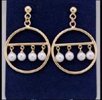 Cz discount earring jewelry wholesaler exchange supplies Simulated gold hoop earings with four imitation pearls hanging in each center