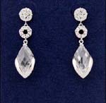 Costume design importer sipplies wholesale cz jewelry direct. Large clear cz stone in rain drop shape being held by small hoop embedded with cz stones and another in the stud