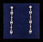 Online discount jewelry shop supplies wholesale earring fashions. Simulated diamonds held between small rhodium plated oval hoops on elongated chain