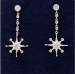 Evening dress accessory store distributes beautiful jewelry wholesale. Stars with cz stones inlaid in them are dangling from cz chrystal studs on a rhodium plated chain. 
