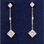 Female fashion distributors import China manufacturered jewelry at wholesale price. Diamond design with cz stone set in center, suspended below and above rhodium plated chain with cz chrystal connecting