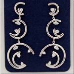 Costume jewelry style wholesale supplier distributes Lovely three tiered half moon design increasing in size as they descend contain cz stoned flowers in each.