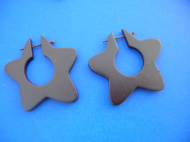 Balinese beauty natural wooden star designed earrings with post. Accessory warehouse factory