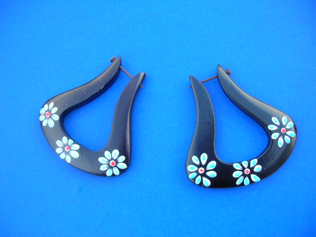 Import wholesale supplier. Exotic hoop earrings with fun flower paintings, indonesian handcrafted