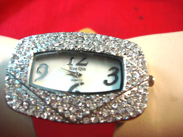 Unique large premier gemstone framed watch with red strap - Beauty jewellery b2b trader