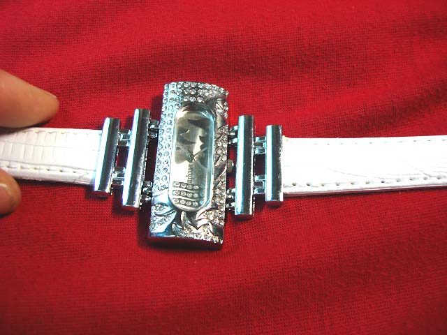 Shop Fancy silver urban watch in trendy tiered rectangle design with white imitation leather strap warehouse