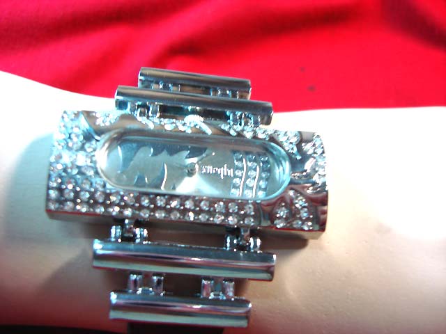 Glamour urban ladies watch in silver with cz gem rectangle frame - Premier jewelry outlet