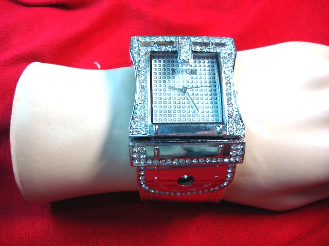 Gift distribution collection - Flashing buckle designed fashion watch with squared gemstone inlaid frame and unique strap