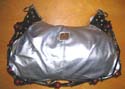 Silver imitation leather handbag combine wooden bead design