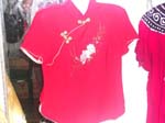 Short sleeve lady's embroidered flower in center