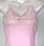 Pinky cotton lady's fashion tank top with lace on breast part