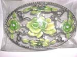 Olive shape belt buckle with green floral garden