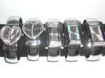 Plain silver bangle watch with heart and long rectangular sparkle clock face design