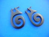 Quality natural wood earrings in spiral shaped hanging from post