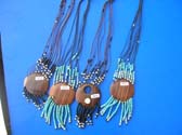 Balinese wooden emblem pendant with multi string beaded necklace