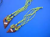 Exotic lime green beaded necklace with diamond motif wood pendant