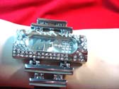 Glamour urban ladies watch in silver with cz gem rectangle frame and 2 solid silver tiers attaching to strap