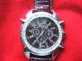 Traditional styled mens sport watch with burgundy imitation leather strap