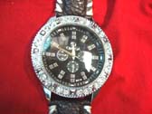 Mens fashion swiss army inspired watch with black strap and stone inlaid in circle frame