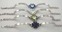 Fashion flower bangle with big round clear or dark blue cz stone set in middle and few small round cz around it