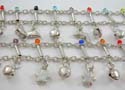 Fashion charm bracelet with assorted cz stone and different design patterns decor dangling along, randomly picked by warehouse staffs