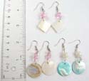 Fashion fish hook earring with genuine dyed seashell in assorted color and design, assortment pack