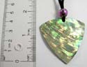 Fashion necklace with black cord string holding diamond-shaped abalone seashell at center