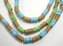 Fashion beaded necklace with lobster clasp in multi fimo wood beads paired with hemp bead tubes. Assorted design randomly pick