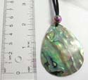 Fashion adjustable necklace holding a pearl-shaped abalone seashell in middle design with black suede string